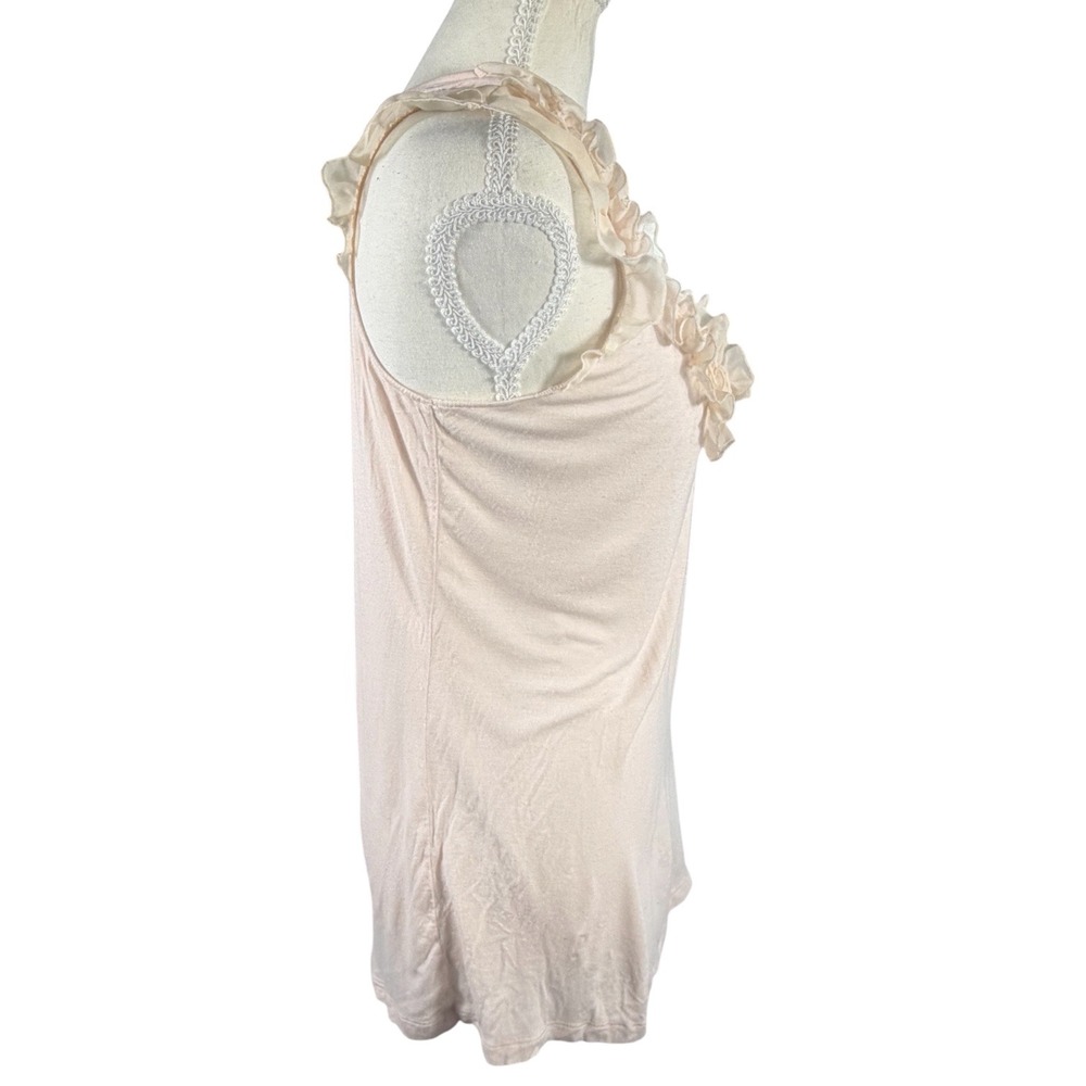 H&M Ruffle V-Neck Top Womens Large Blush Pink Sheer Trim Sleeveless - Picture 8 of 12